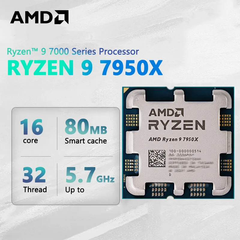 AMD Ryzen 9 7950X New R9 7950X 4.5 GHz 16-Core 32-Thread CPU Zen 4 Processor 5NM Radeon RDNA 2 L3=64M 100-000000514 Socket AM5