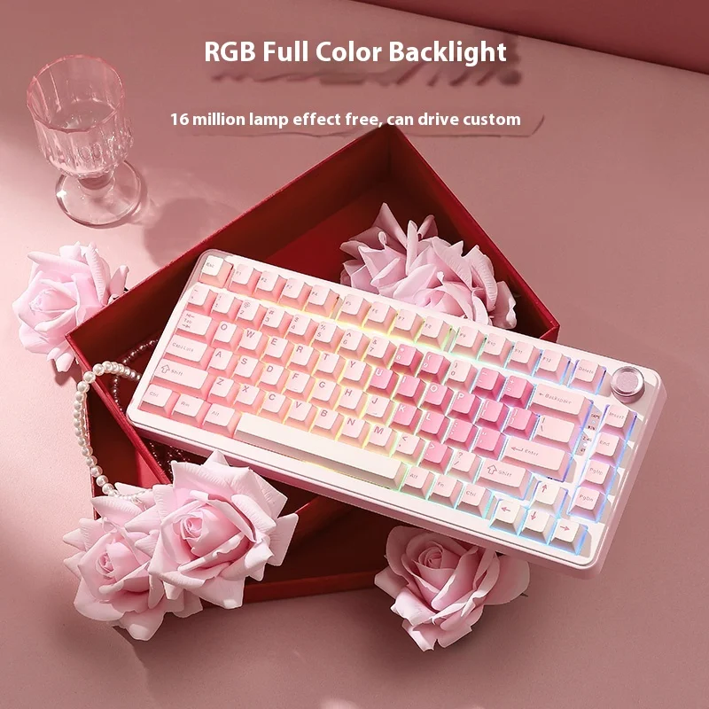 KEYNOUO BO75 Pro Mechanical Keyboard 87% Layout PBT Original Height Keycaps Dynamic RGB Wireless COntrol Knob Customzied Switch