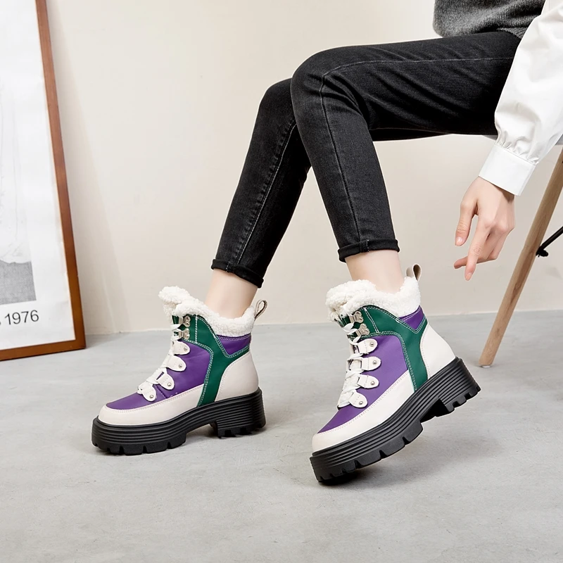 AIYUQI Snow Boots Women 2026 new Women Winter Shoes Non-slip Flat Large Size Real Leather Women Ankle Boots