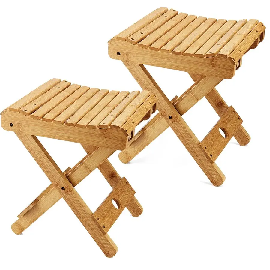 

2 Pack 12 Inch Bamboo Folding Stool, Foldable Foot Step Stool, Natural Bamboo Shower Bench Seat Toilet Stool for Bathroom Shower