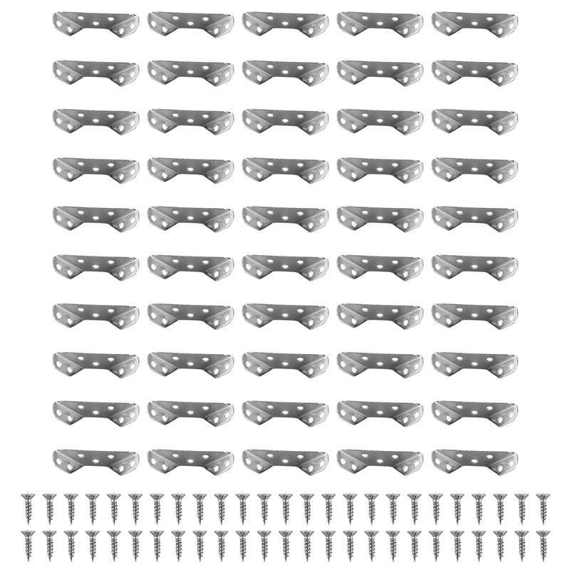 50PCS Stainless Steel Angle Corner Brackets Furniture Corner Connector Brace Joint For Fastener Bedframe Cabinet Drawer