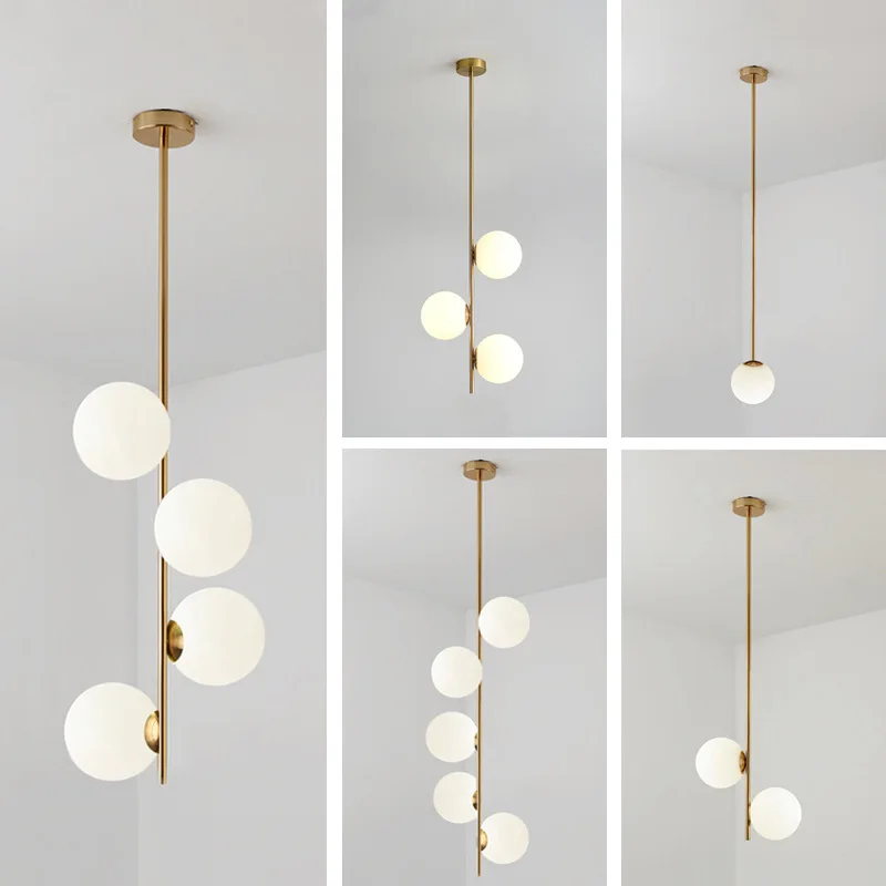 Luminária Pendente Moderna de Haste Reta para Quarto com Cúpula de Vidro para Decoração de Quarto Principal e Sala de Estar, Lustre