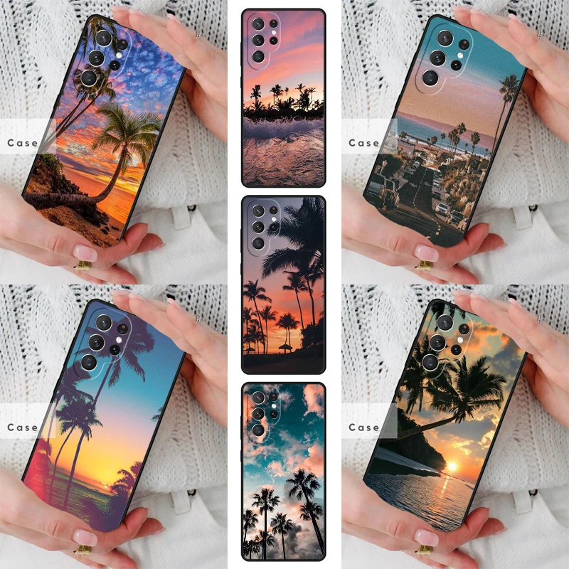 Summer Beach Sunset Palm Tree SOFT TPU Phone Case for Samsung Galaxy S26 S25 S24 S23 S22 S21 S20 Note10 Plus FE Ultra Cover