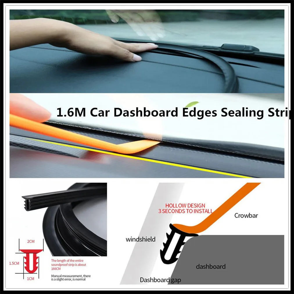 UType 1.6M Car Dashboard Strip Front Windshield Sealing Rubber Strips for Fiat Freemont Doblo 695 FCC4 500e Viaggio Strada 500C