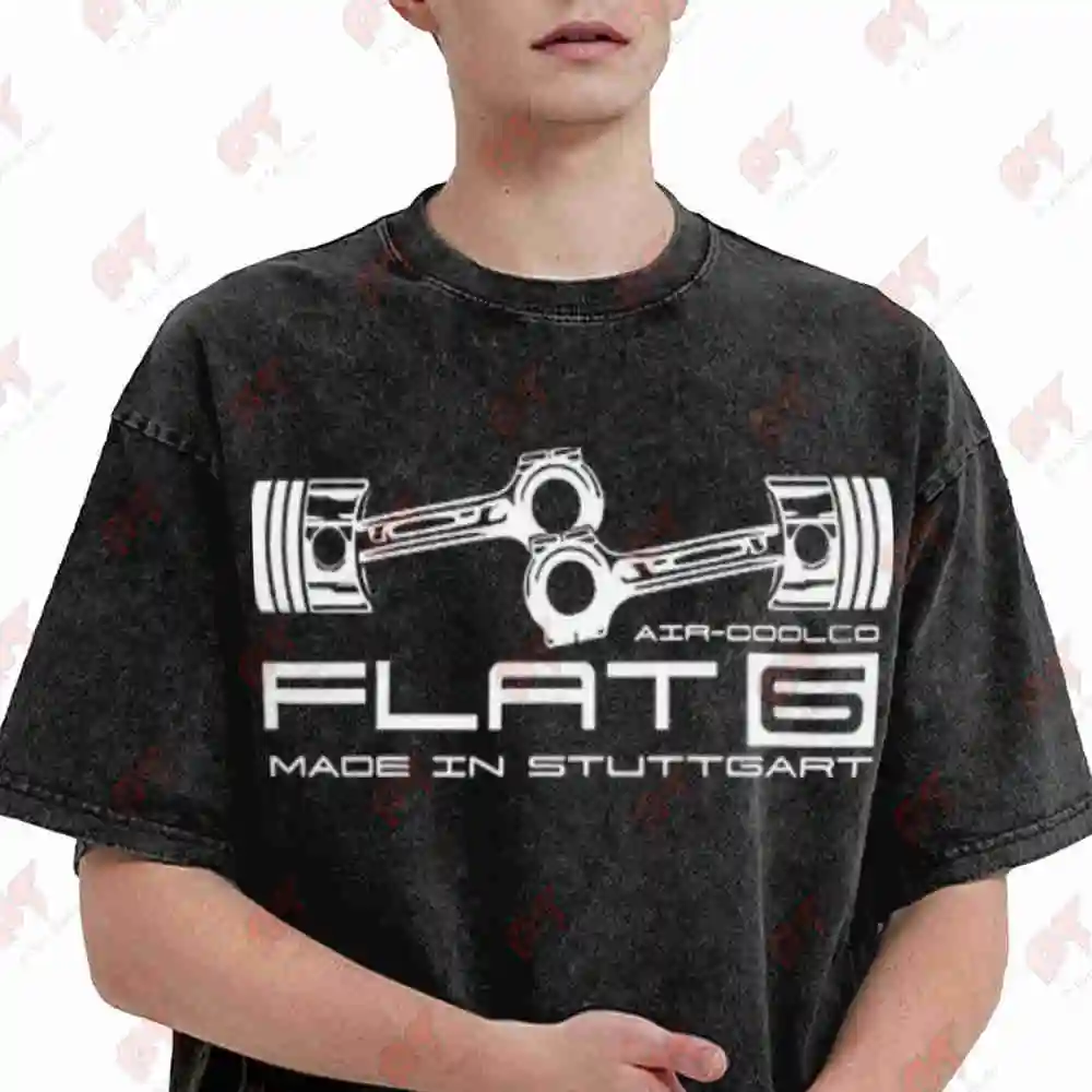 Air Cooled Flat 6 Engine Vintage German Boxer Motor Vintage Washed Tee Pure Cotton T-Shirt