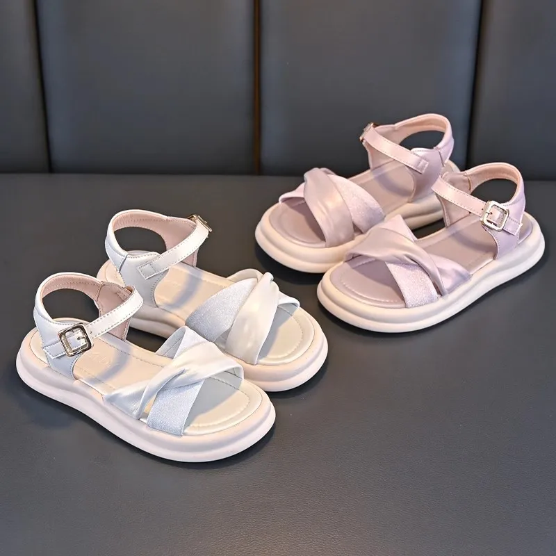 Kids Summer Sandals for Medium Big Girls Princess Sweet Fashion 2026 Beach Shoes Anti-slip Brand New Design Hook & Loop Soft Hot