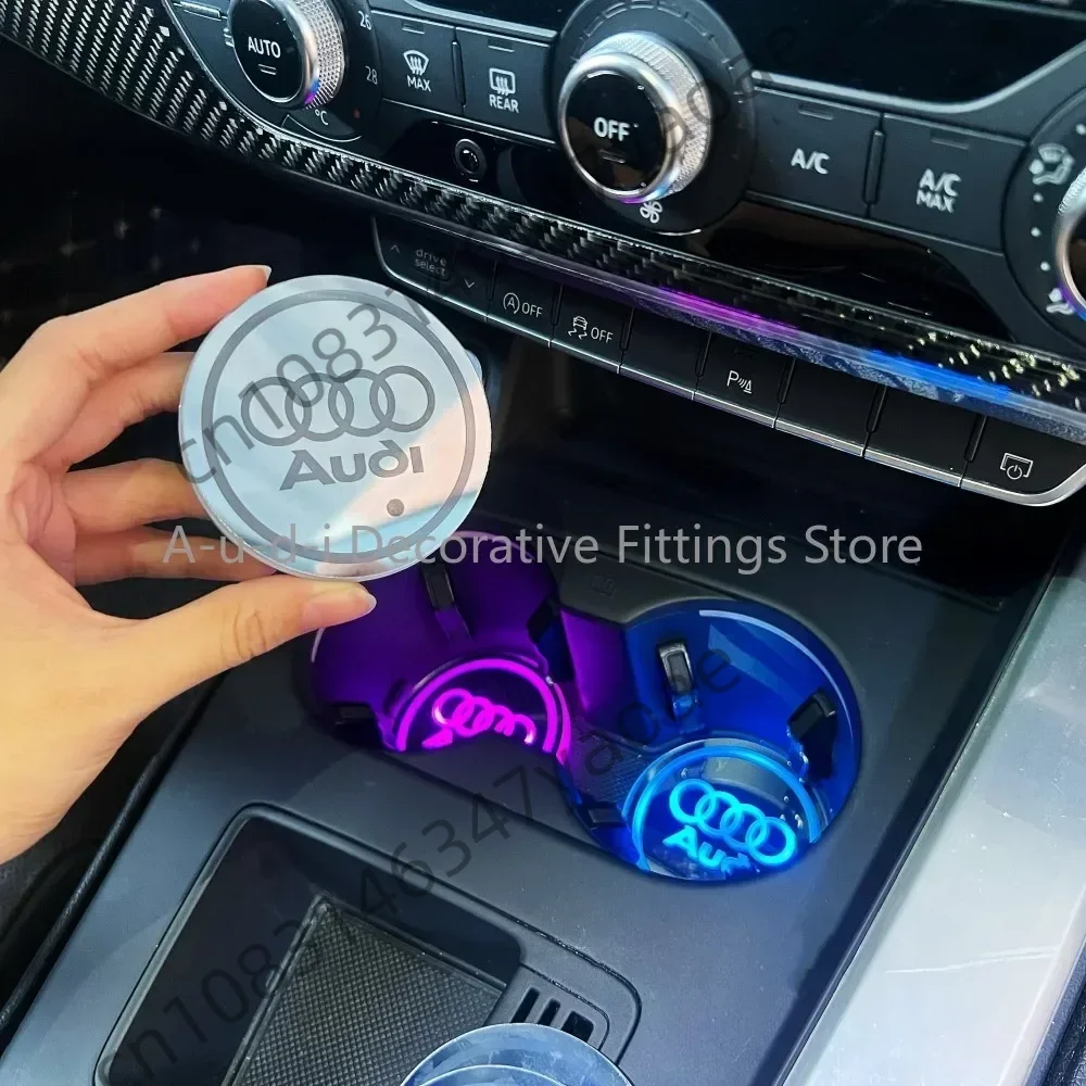 2pcs LED water coaster USB charging interface Audi TT RS Q2 Q3 Q7 Q8 A3 A5 A7 RS3 RS4 RS5 RS6 multi-color automatic switching.