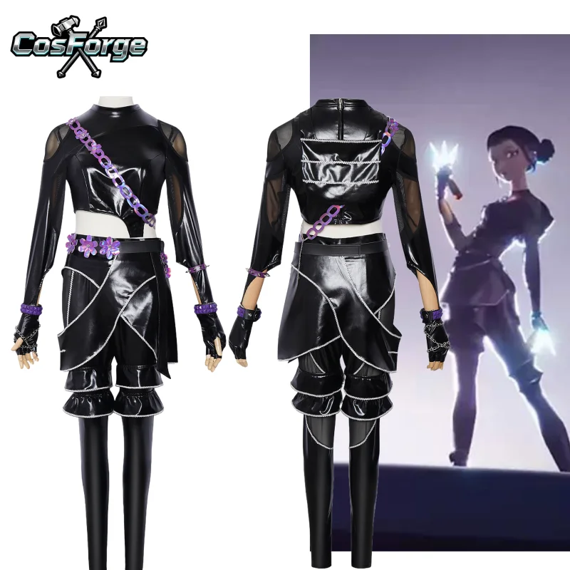 

Kpop Demons Hunters Zoey Cosplay Costume Halloween Party Huntrix ​​ for Child Adult Black Leather Bodysuit Cosplay Feminino