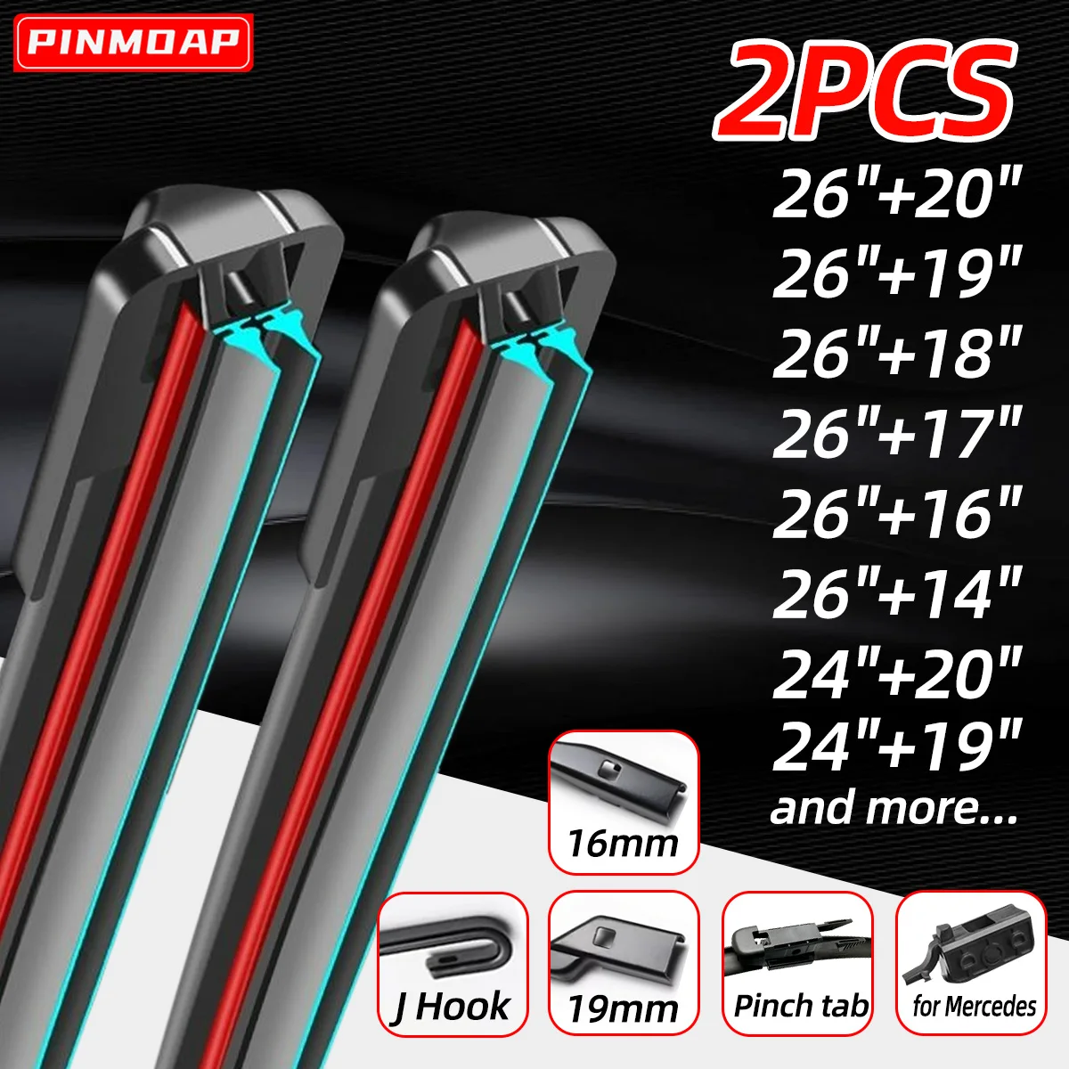 2PCS Universal Wiper Blades Front Windshield Wipers for J Hook Slip Top Button Car All-seasons Durable Stable Car Accessories