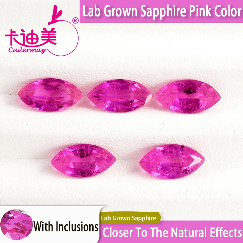 CADERMAY AGL Certificate Marquise Cut Lab Grown Pink Sapphire Loose Stone With Inclusion For Necklace Jewelry Making