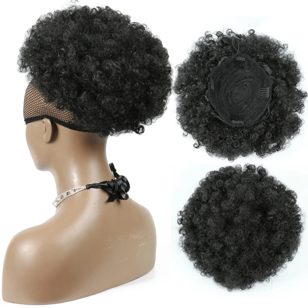 Afro Puff Drawstring Ponytail Synthetic Hair Extension Ombre Honey Colored Blonde Clip On Kinky Drawstring Curly Ponytail