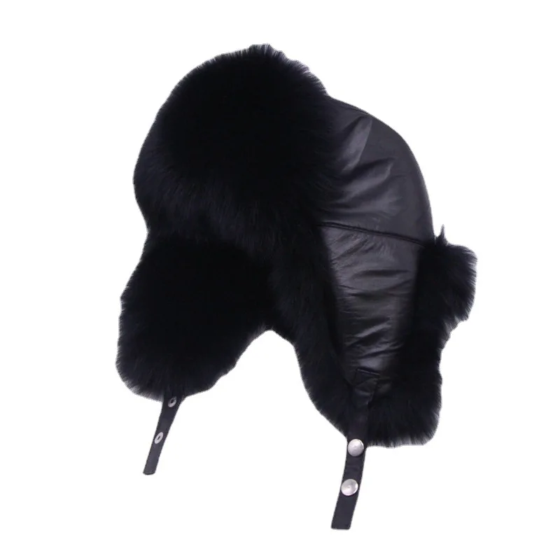 Шапка из натурального меха, мужская зимняя шапка из овчины, меховая шапка, мужская шапка-бомбер из лисьего меха, шапка-бомбер из серебряной лисы