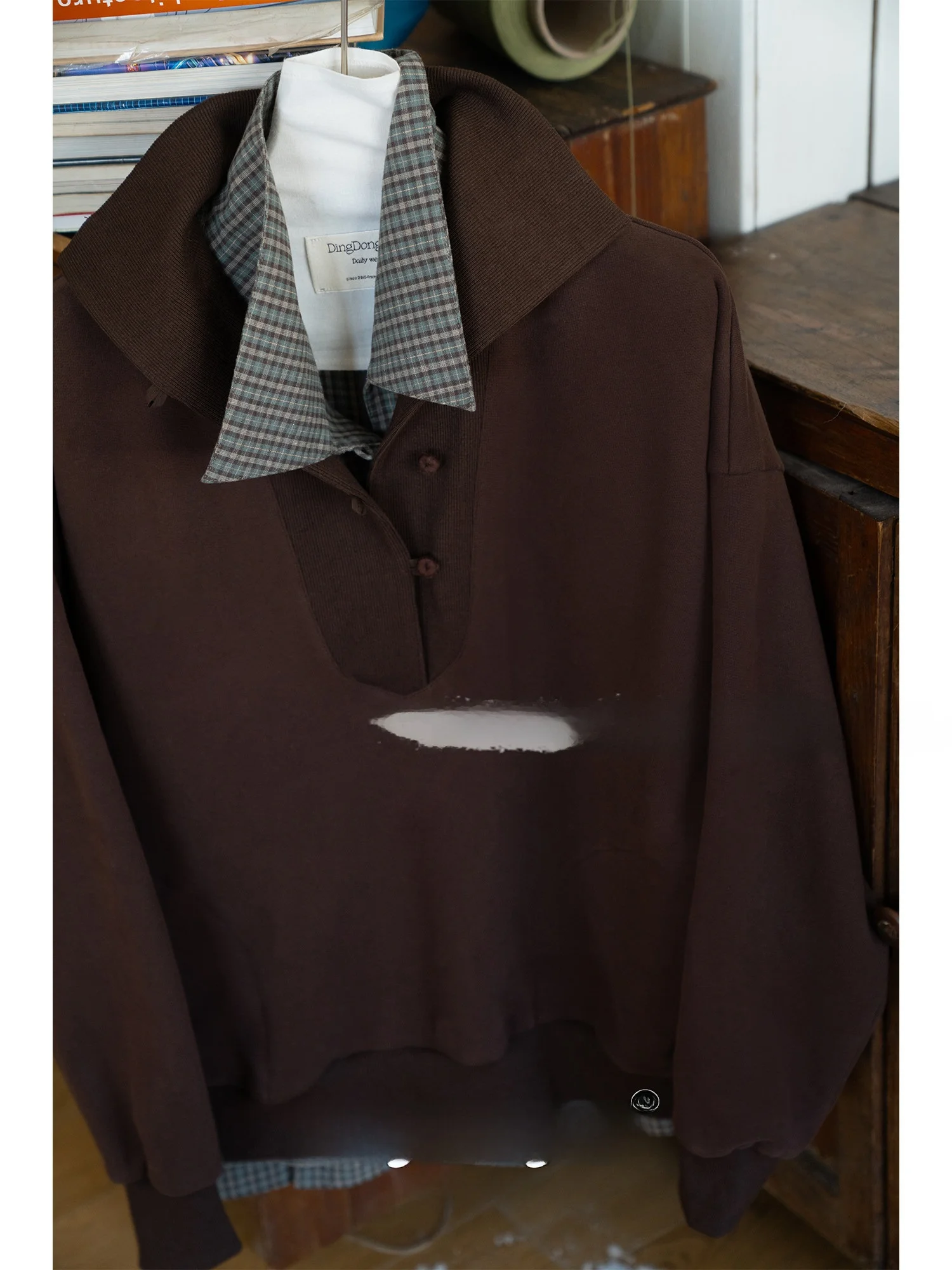 

DingDongMa Women's High Collar Sweater Thiened Fce Lined Hoodie Vintage Sle Layering Clothing Cotton Long Sve