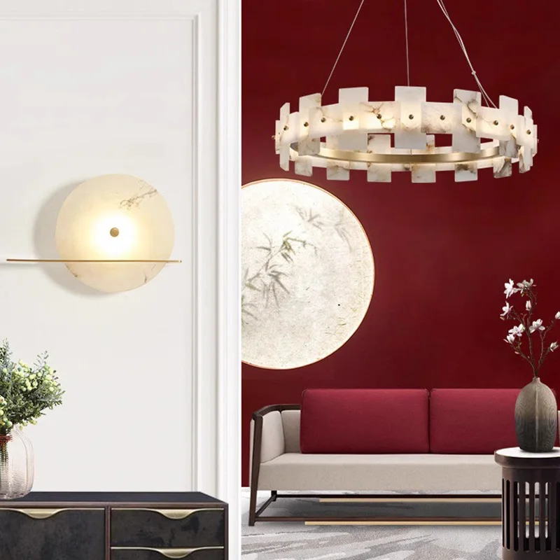 AiPaiTe LED Modern Simple Round Marble Chandelier for Home Decor, Bedroom Chandelier