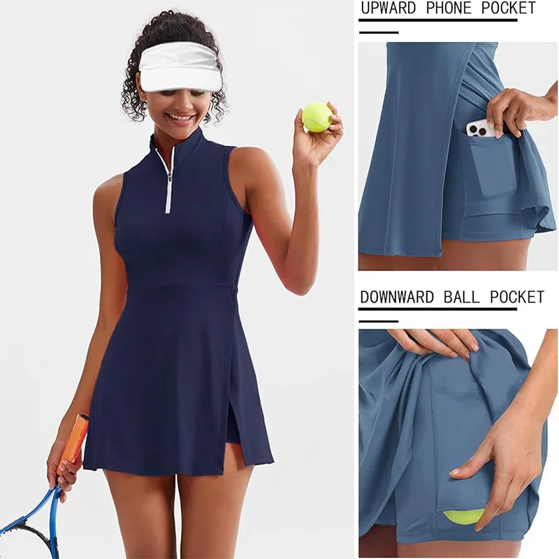 2024 Summer Women Tennis Dress Fitness Shorts Suit Running Slimming Soft Sports Yoga Sets Outdoor Zipper Badminton Golf Skirt