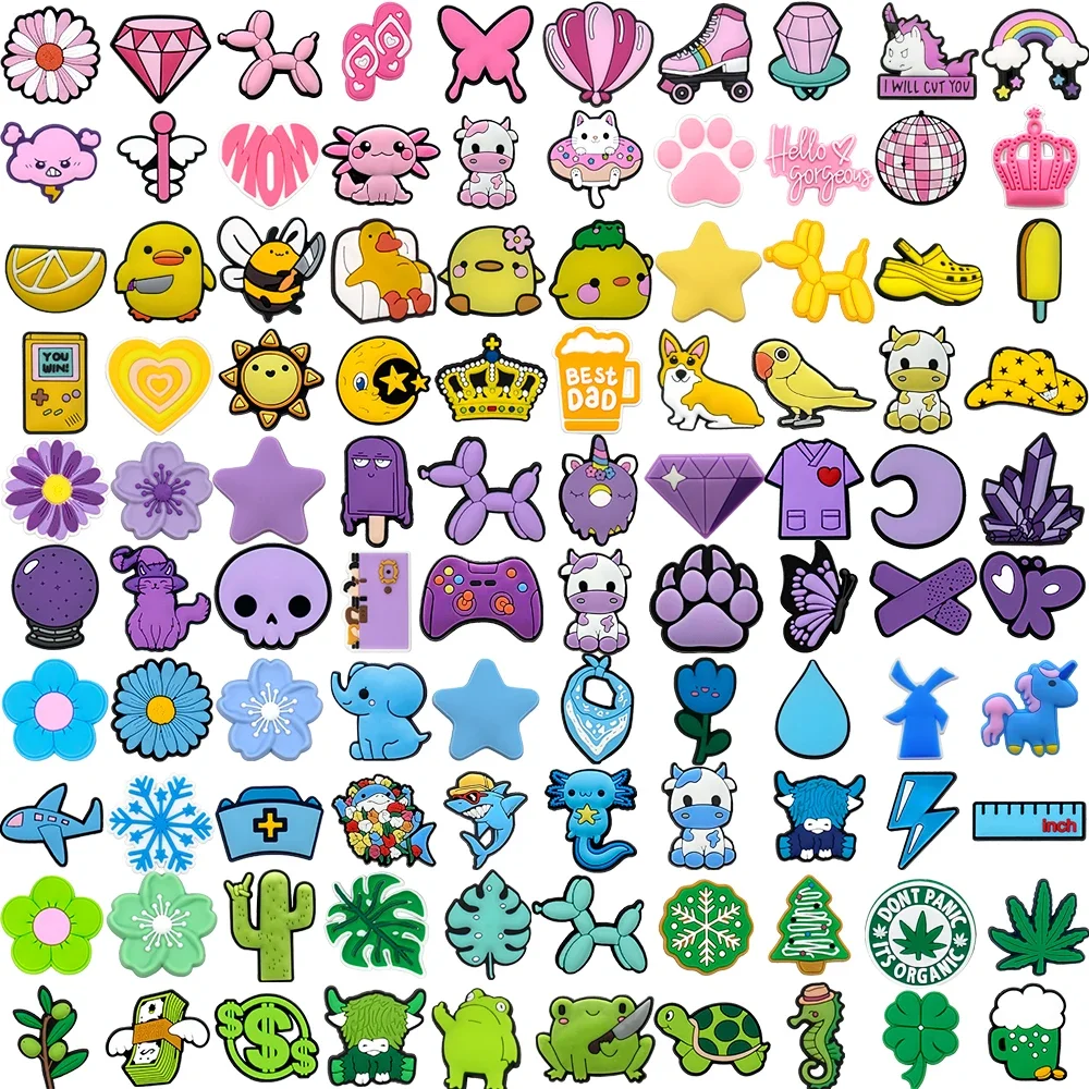 

25/50/100PCS Shoe Charms Casual Animal,Colorful Pin Accessories For Sandals,Green Purple Clogs Buckle Decoration For Women