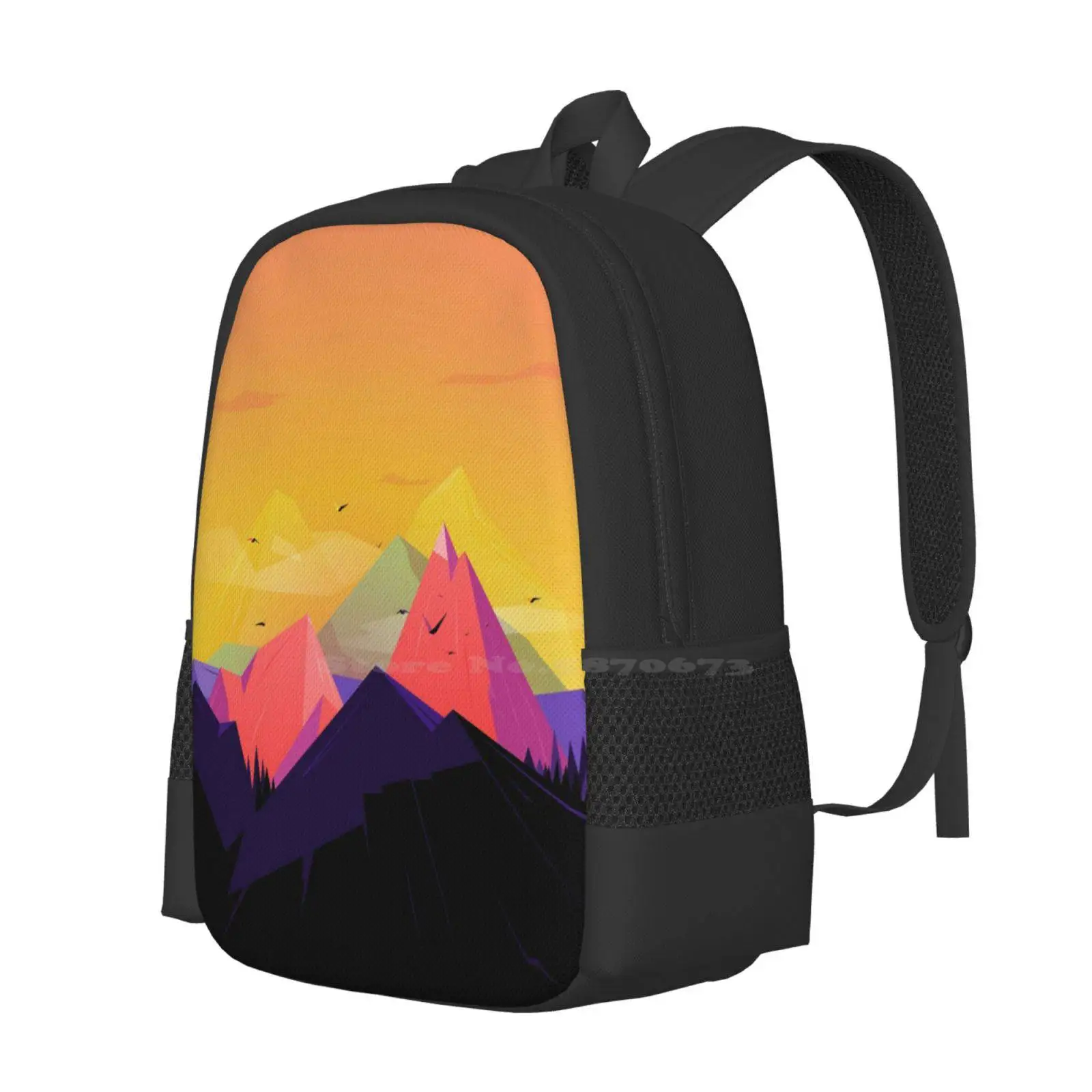 Oh The Mountains Hot Sale Schoolbag Backpack Fashion Bags Mountains Landscape Colorful Hill Low Poly Gradients Trees Sunset