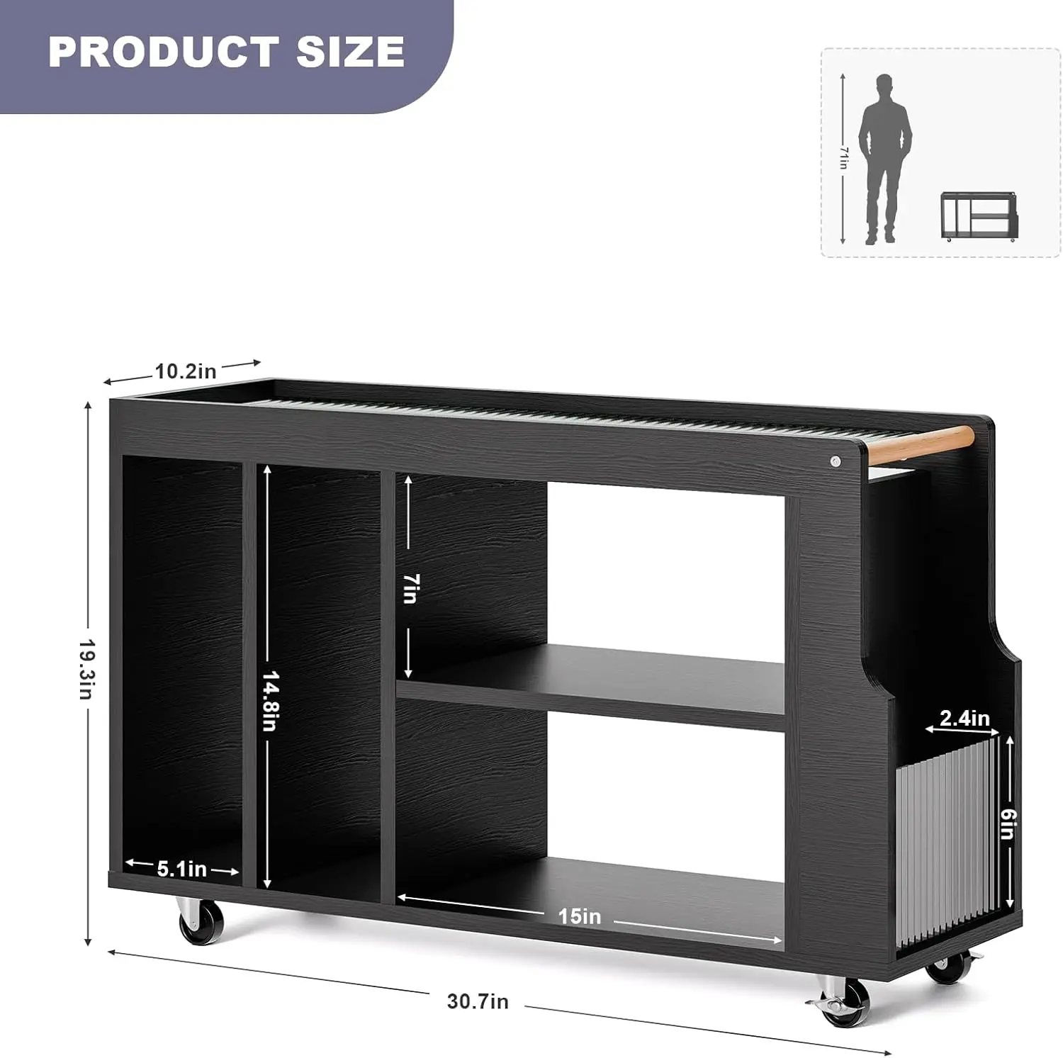 Narrow Side Table With Wheels For Small Spaces, Slim End Table With Magazine Rack & Storage Space, Thin Nightstand For Living