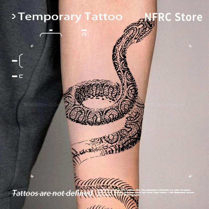 Temporary Tattoos Vintage Sketch Coiled Snake Herbal Juice Tattoo Sticker Fake Tatuaje Stickers Novelty in Toys Hotwife Tatoo