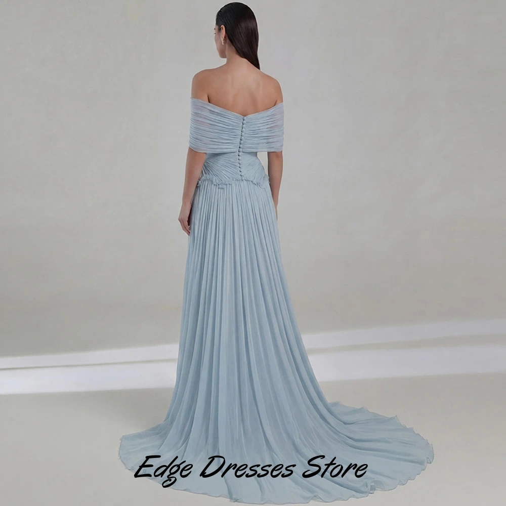 Classic Off the Shoulder Evening Dress Customized Organza A-Line Prom Dress with Crystal Ruched Buttons Back Robe de soirée