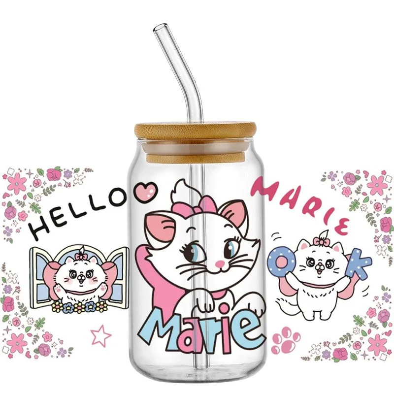 Cartoon Marie Cat Pattern UV DTF Transfer Sticker Waterproof Transfers Decals For 16oz Glass Cup Wrap Stickers