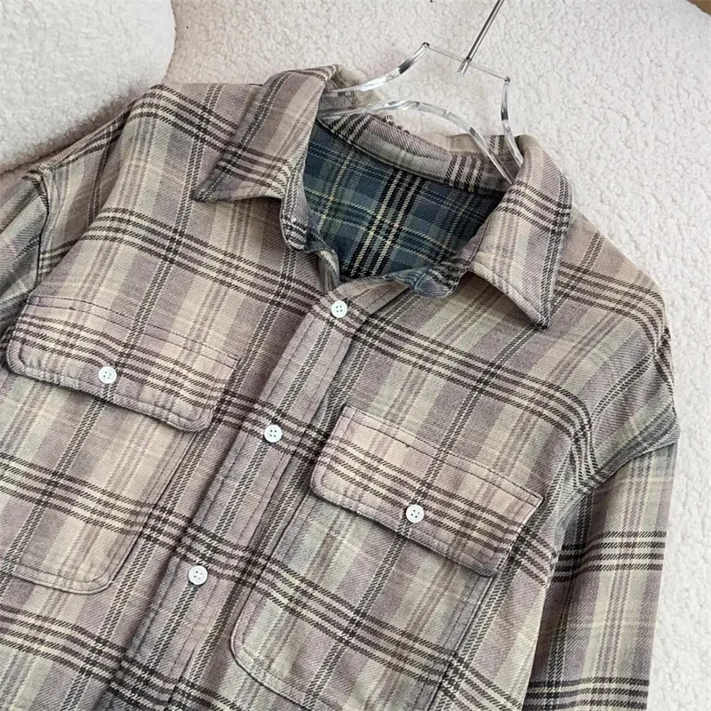 قميص نسائي 2025 صيف جديد متدرج بياقة ضيقة وأكمام طويلة بلوزة نسائية منقوشة من القطن الخالص عالي الجودة معطف رقيق