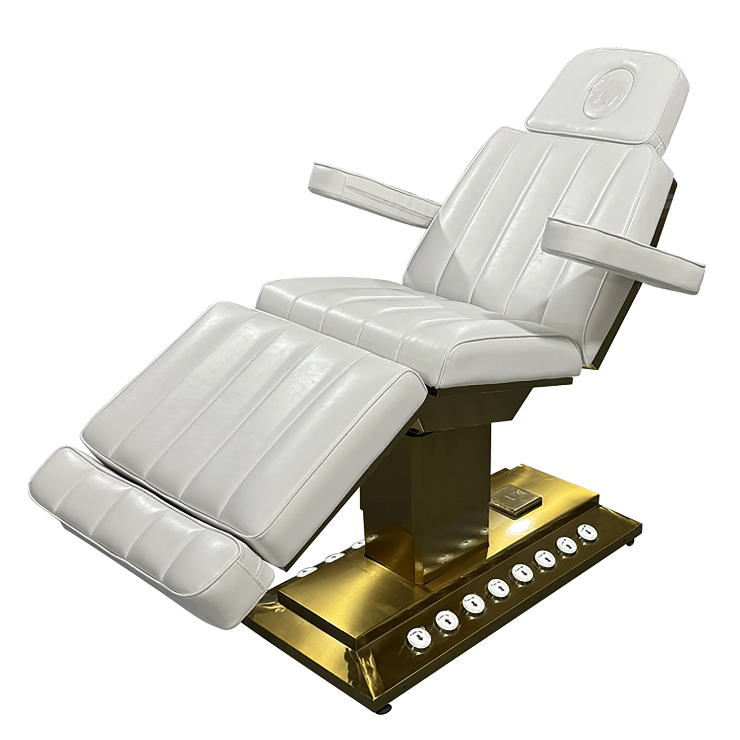 White leather gold round base beauty salon electric spa massage beauty bed
