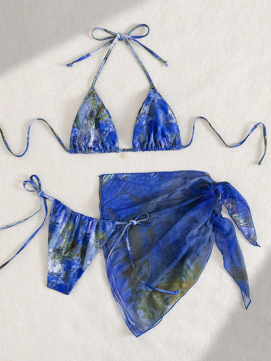 3Pcs Micro Bikini 2026 Swimsuit Women Sexy Swimwear Female Bandeau Biquini Floral Skirt Bathingsuit Swimming Suit Beachwear