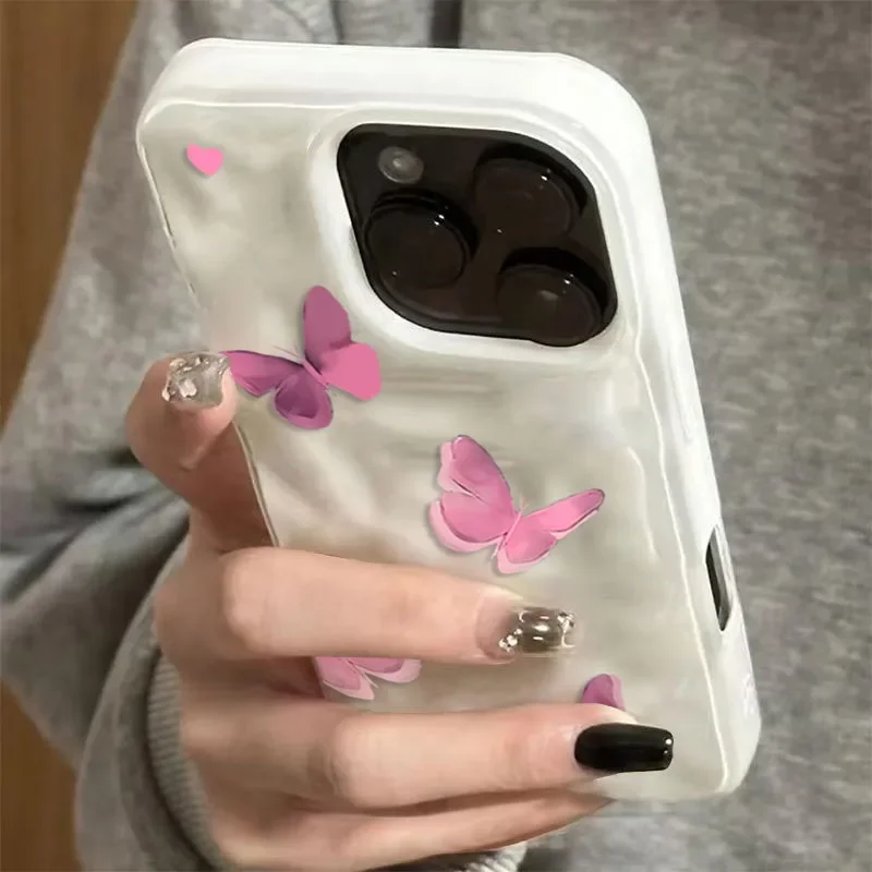 

Усовершенствованный чехол для телефона с розовой бабочкой для iPhone 17, 16, 15, 14, 13, 11, 12 Pro Max Plus 17, противоударный мягкий чехол с текстурой воздушного сложения