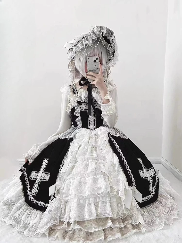 Halloween Gothic Retro Dress Female Elegant Lace Edge Princess Suspender Dress Jsk Cape Bnt Suit Women's Lolita Cosplay Dress - Image 4