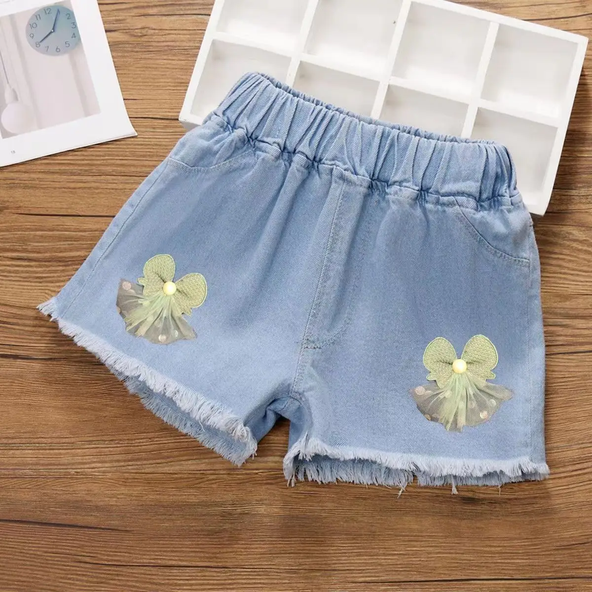 الفتيات الدنيم السراويل غسل الرمال السراويل الساخنة 2025 الربيع والصيف الفتيات الجديدة تنوعا السراويل مرونة الخصر #6