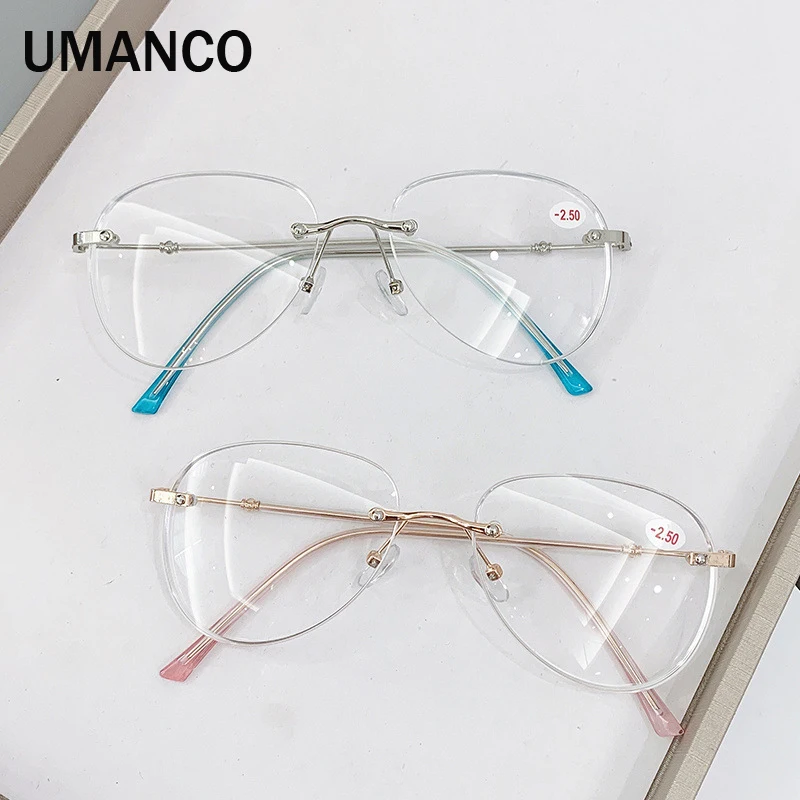 Gafas de miopía sin montura de gran tamaño para hombres y mujeres, gafas graduadas antiluz azul, terminadas, miopía, 1,0-1,5-2,0-2,5