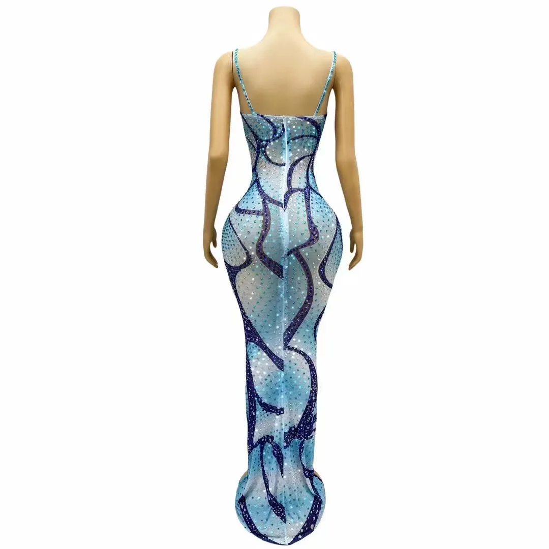 Strape Blue Mermaid Evening Party drag costume sexy festival show costumes evening dress Birthday Special Ocassion