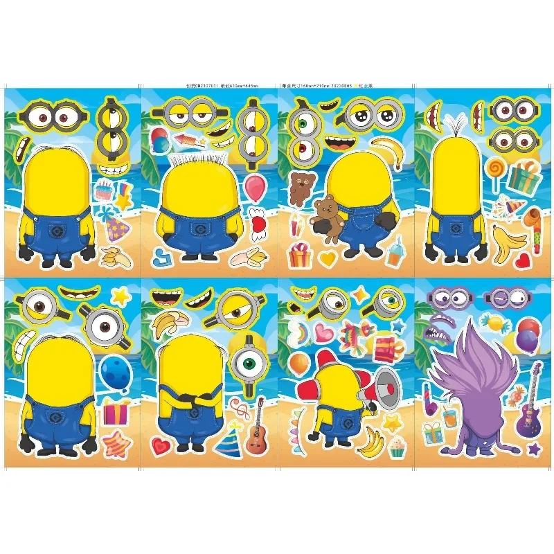 

Minions Stickers Make A Face Puzzle Sticker DIY Game Children Educational Toys Cartoon Assemble Decals Gift