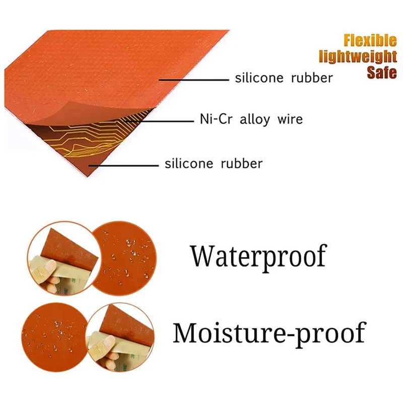 2 Piece Silicone Rubber Heating Pad Heating Baking Mats 12V 30W 200℃ Max (100X100mm)