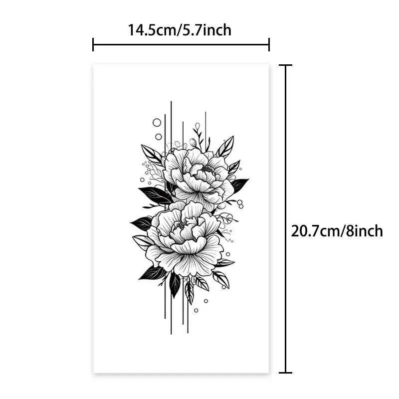 Peony Flower Waterproof Temporary Tattoo for Arm and Leg, Long-Lasting, Realistic Fake Tattoo for Men and Women