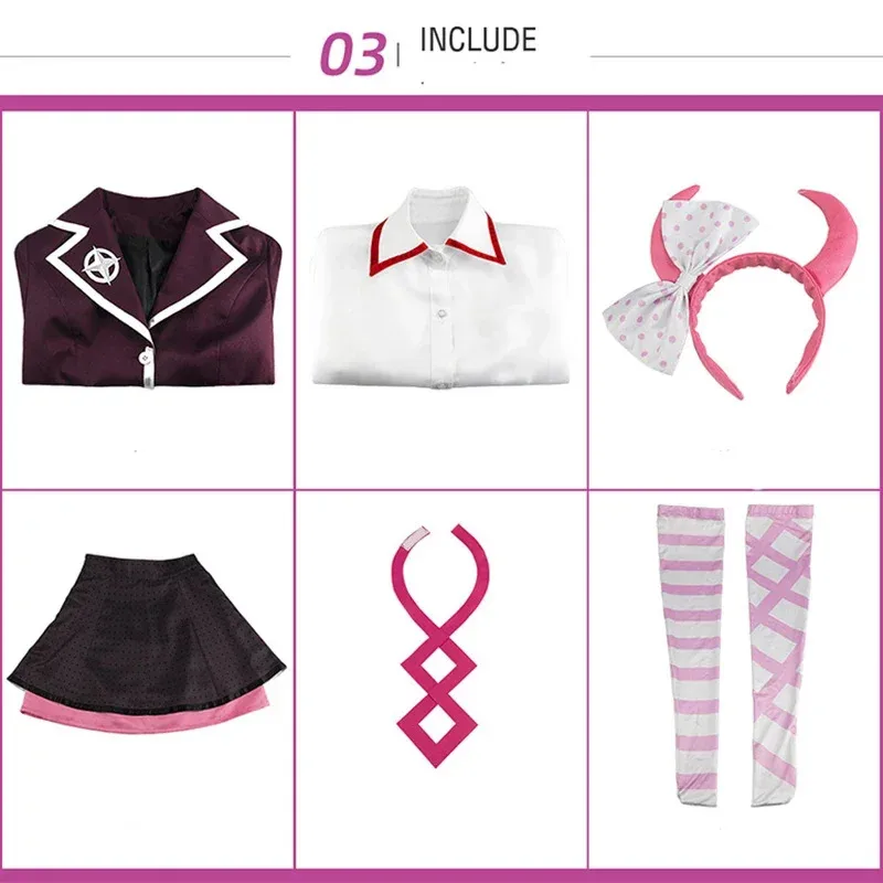 Costume Utsugi Kotoko Cosplay JK Uniform Wigs Headwear Danganronpa Cosplay Halloween Woman Party Clothes School Outfits XV3090