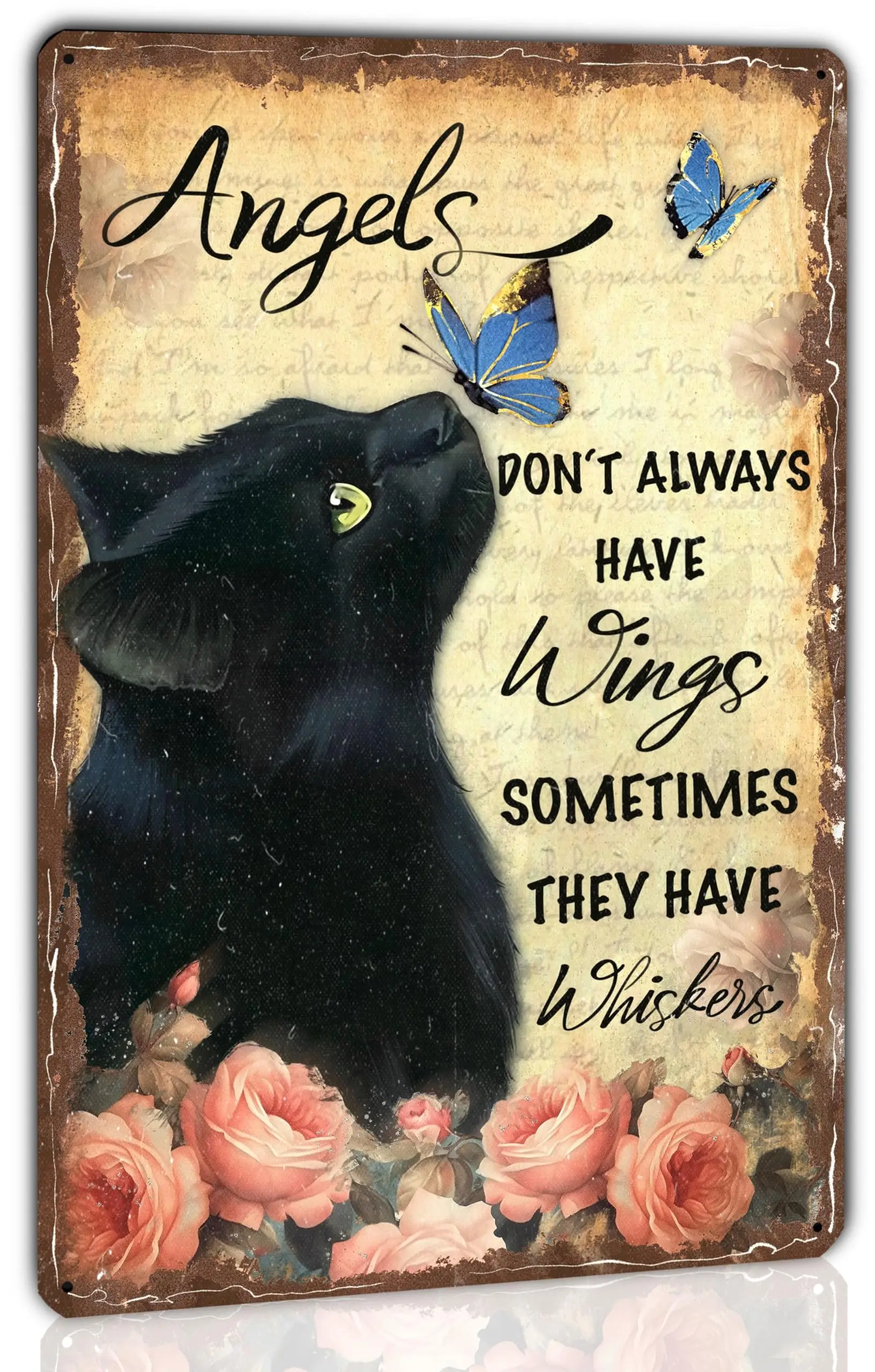 Vohaji Black Cat Metal Tin Sign Vintage Poster Memorial Wall Decor Angels Don;t Always Have Wings Sometimes They Have Whiskers A