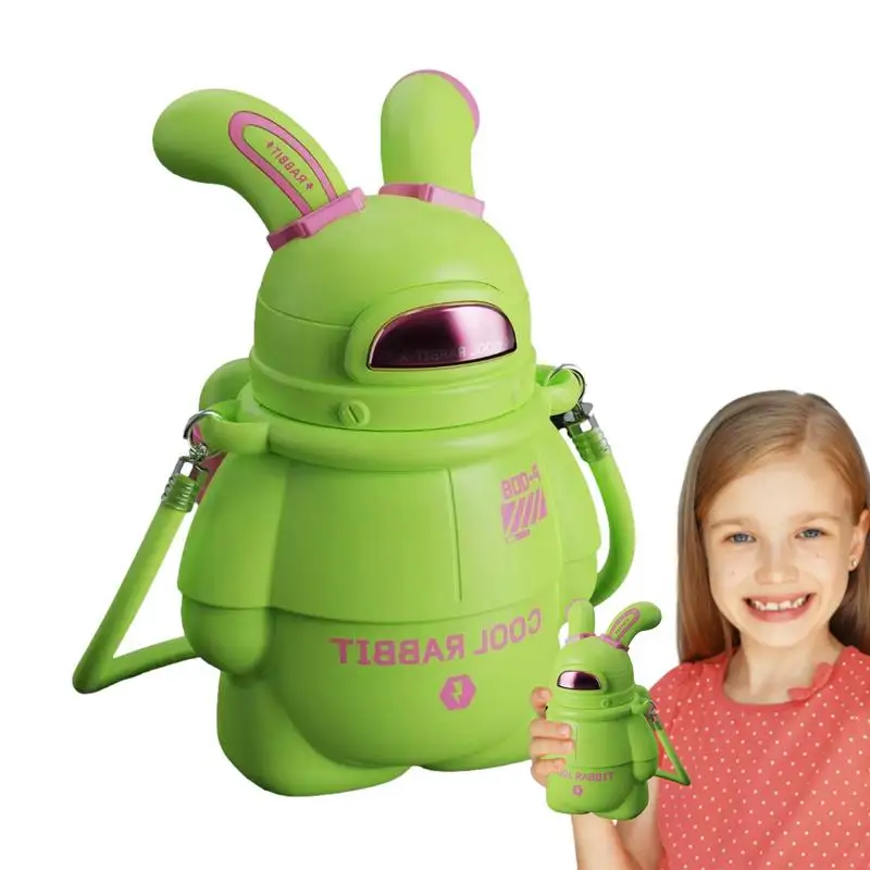 

Термокружки с кроликом из нержавеющей стали, бутылки для воды большой емкости с космическим мотивом, детская бутылка для воды с соломинкой, мультяшная Термокружка