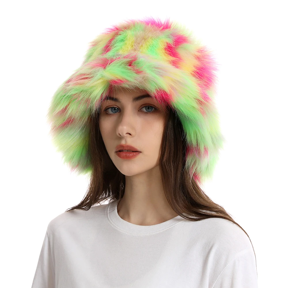 2024 New Winter Warm Faux Fur Bucket Hats For Women Outdoor Caps Soft Fleece Fisherman Cap Fluffy Earwarmer Ski Vacation Hats