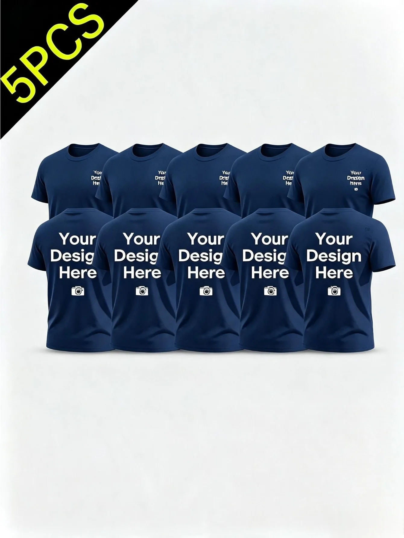 5pcs Men'S Round Neck Short Sleeve Set, Front And Back Custom Print Patterns And Slogans, Private Group Custom Base Layer Shirts