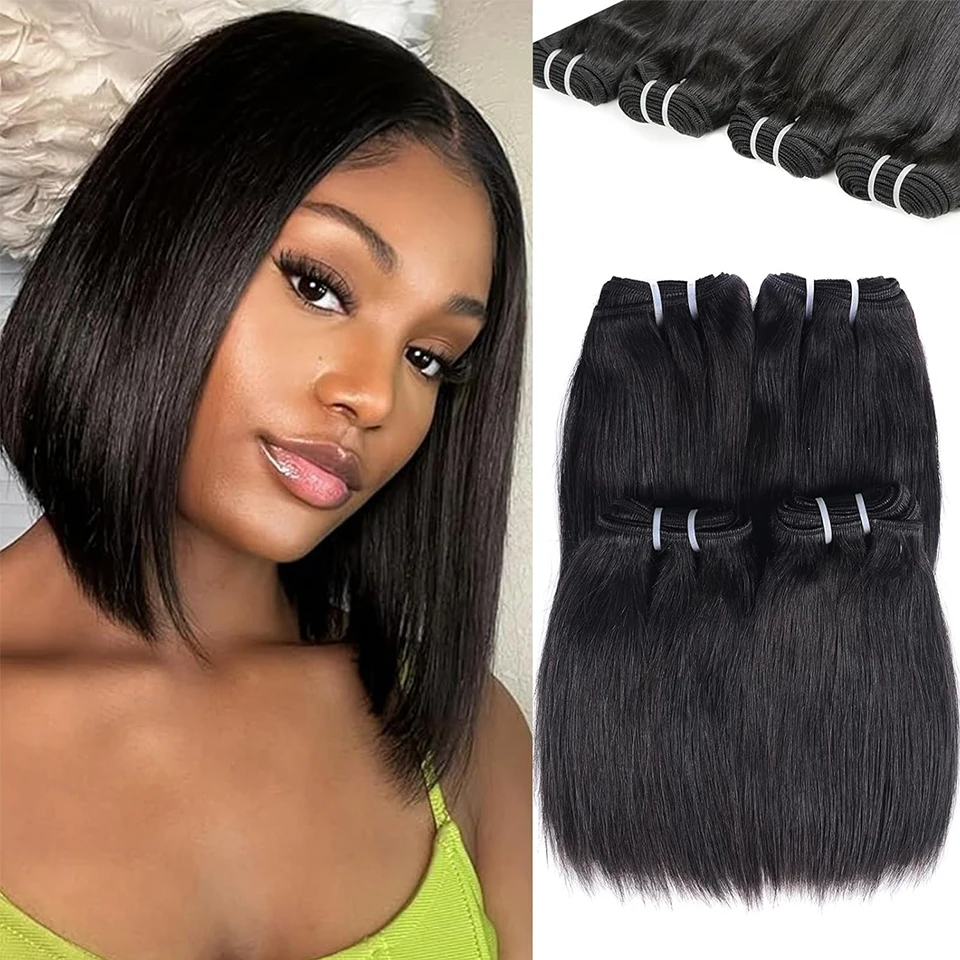 

Прямые пучки человеческих волос, короткие пучки 100% необработанных бразильских натуральных волос, 100 грамм/шт., натуральный черный цвет