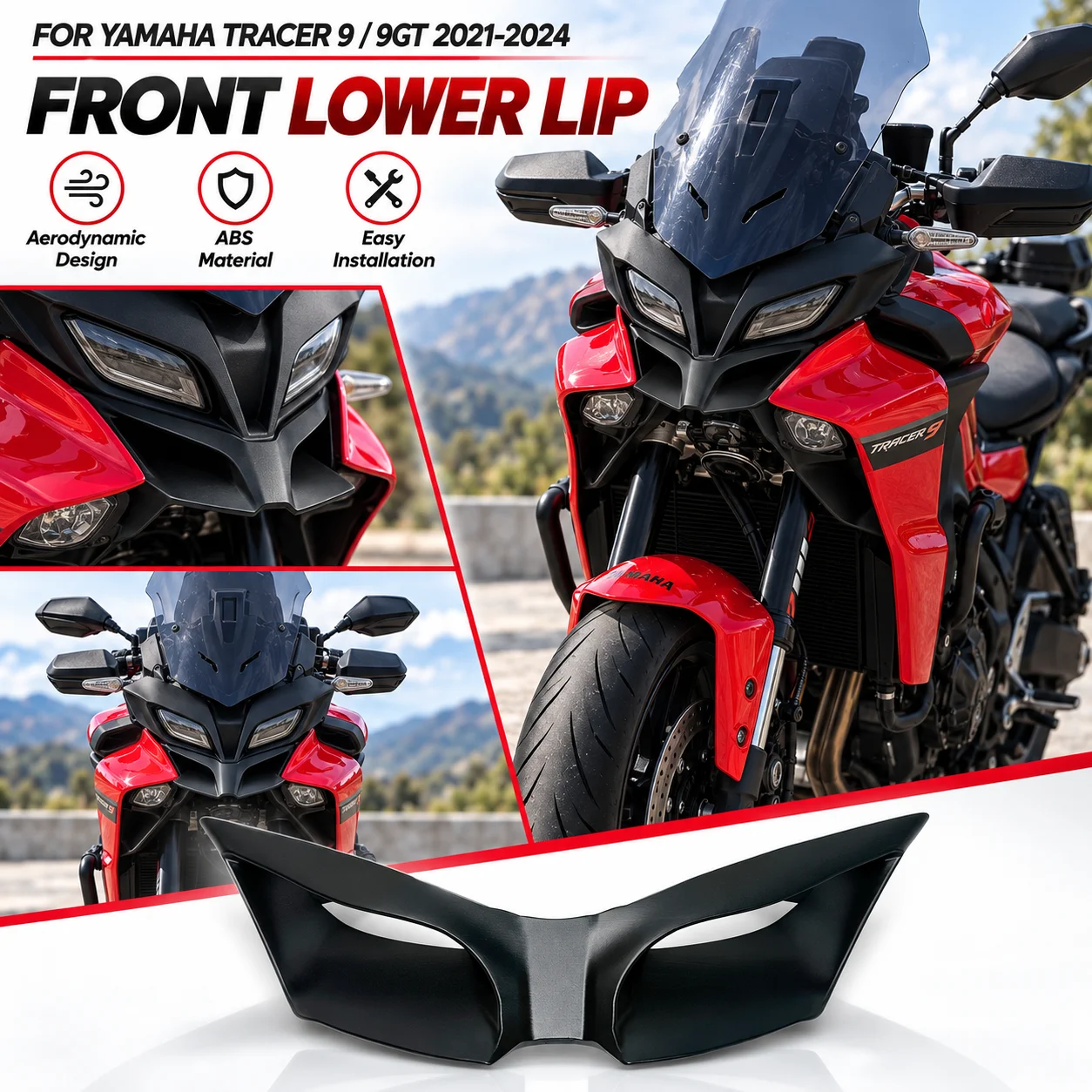 Motorcycle Front Lower Lip Fixed Wing Lower Spoiler For YAMAHA TRACER 9 / 9GT 2021-2023 2024 Downforce Winglet Front Spoiler Kit