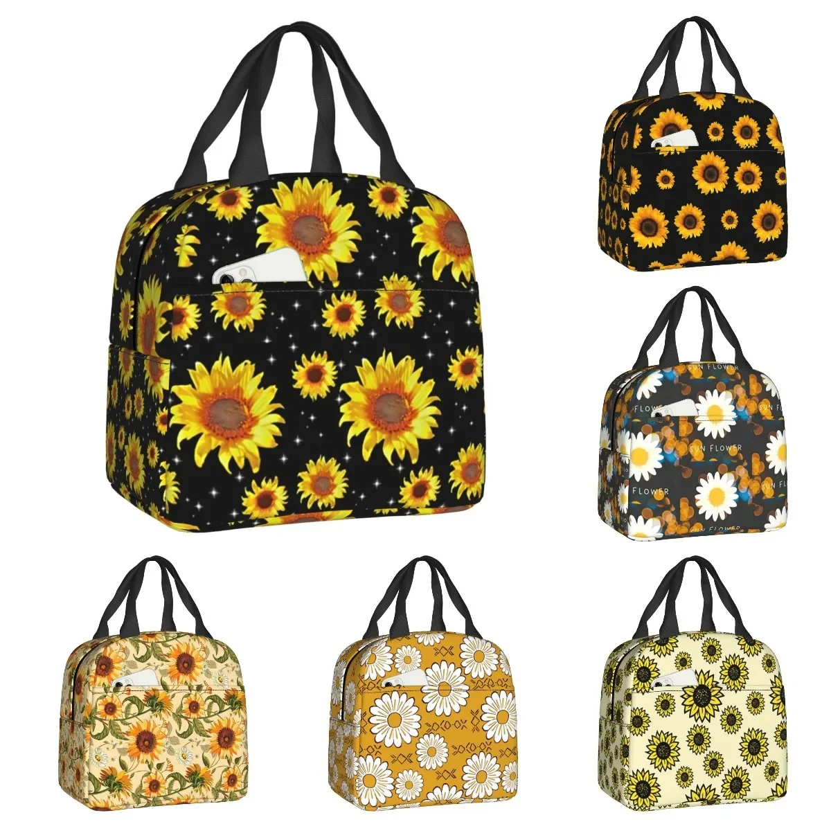 Girasole con la luce delle stelle borsa termica per il pranzo per le donne scatola termica per il pranzo per alimenti per bambini scuola per bambini