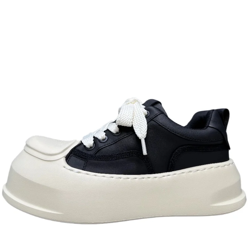 Genuine Leather White Wide Version Shoes for Men's Japanese Original Casual Board Shoes Thick Sole Height Increasing Bread Shoes