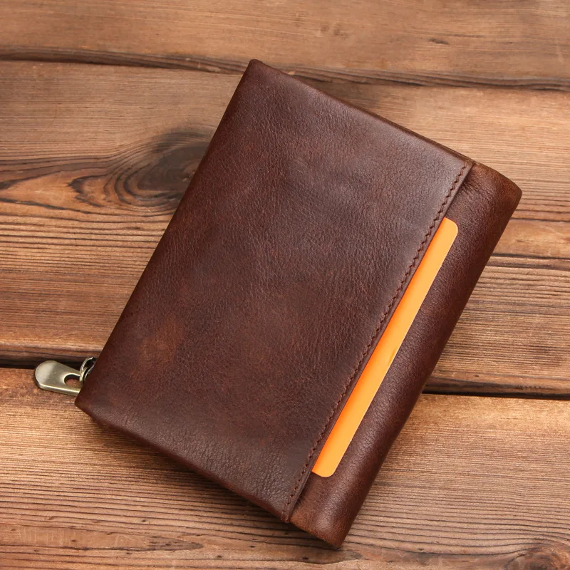 New Fashionable British Style Top Layer Cowhide Anti-theft Brush Layer Cowhide Men's Trend Zipper Zero Wallets Coin Purse Holder