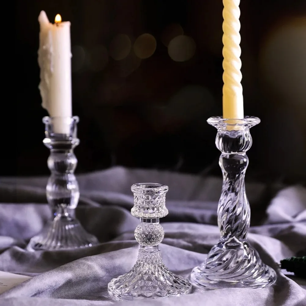 Vintage Clear Crystal Glass Candlestick Valentine\'s Day Romantic Candlelight Dinner Shooting Props Home Wedding Decoration