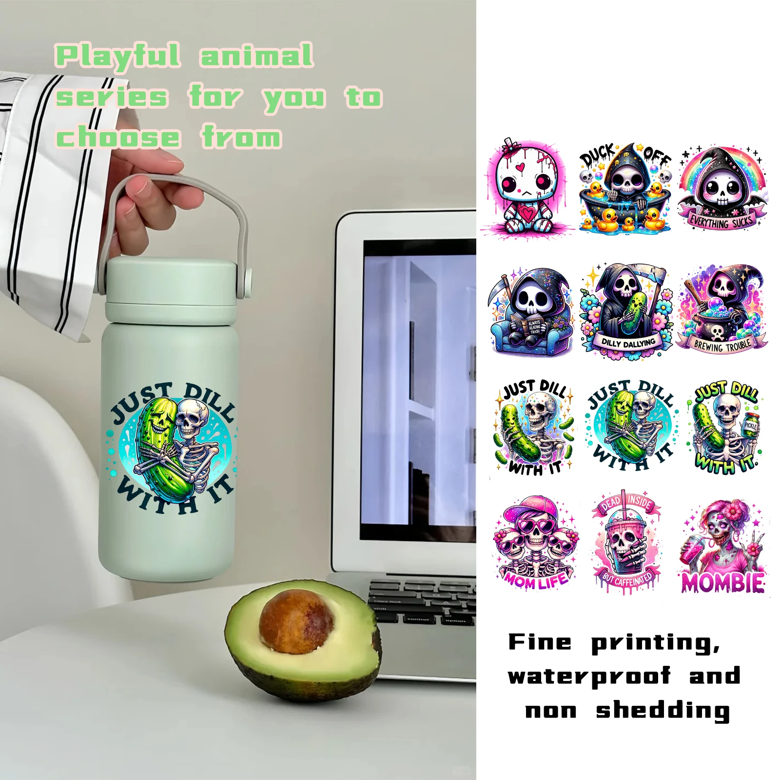 Colorful Skull 16OZ UV DTF Cup Wraps Bottle Sticker for Glass Libbey Can Bottle Selfadhesive Washable Waterproof DIY Custom