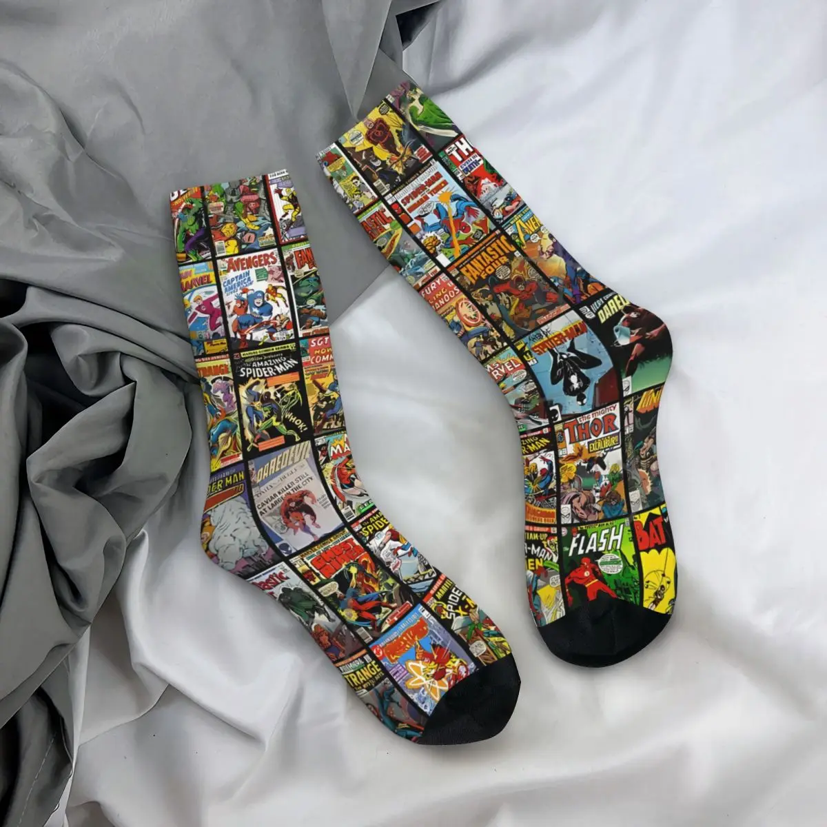 Superhero Boom Comic Book Vintage Collection Pattern Face Mask Men Women Socks Novelty Spring Autumn Winter Stockings Gift