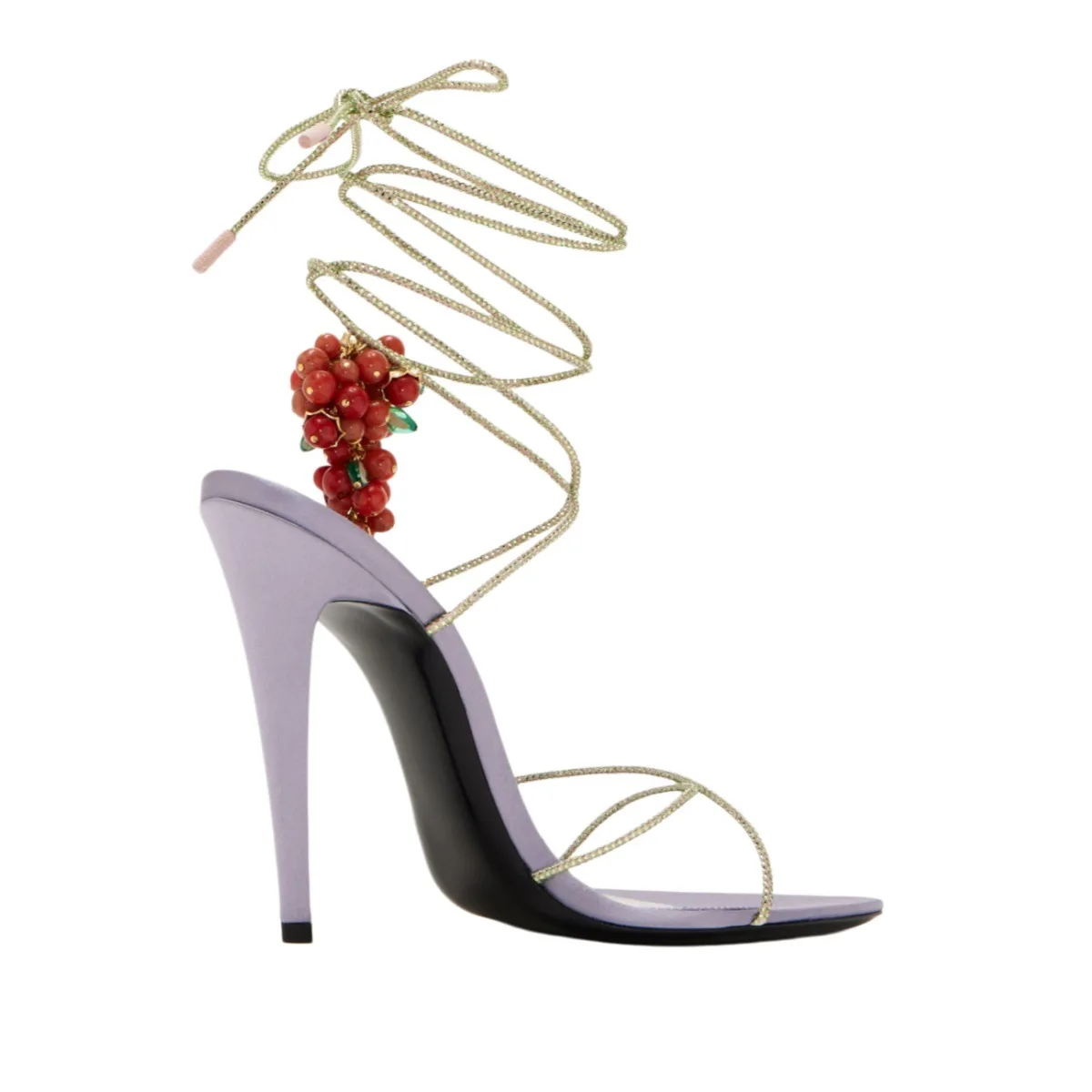 Women's 3D Fruit Embellished Rhinestone Wrap Ankle Strap Stiletto Sandals Decor Open Pointed Toe High Heels Tropical Vacation view 4